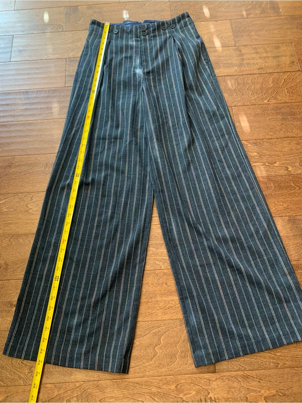 Anthropologie Wide-Leg Pinstripe Trousers in Navy Blue